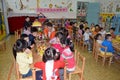 CANTON, CHINA Ã¢â¬â CIRCA MARCH 2019: Kids in kindergarten calebrate a birthday. Birthday party in kindergarten. Royalty Free Stock Photo